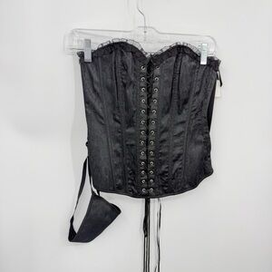 New Hearts Rob corset black lace design & thong sz S Lingerie